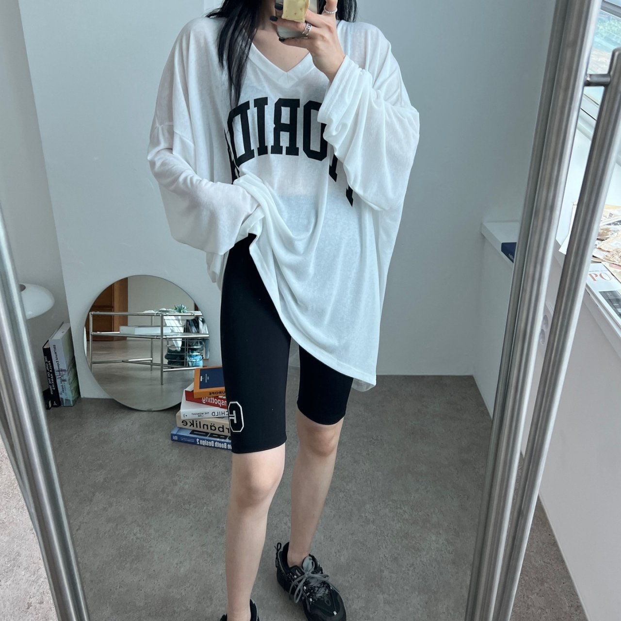 빅사이즈 오버핏 긴팔 롱 티셔츠 루즈핏 임산부 임부복 박시핏 박스티 시스루 나염 힙커버 5번째 이미지