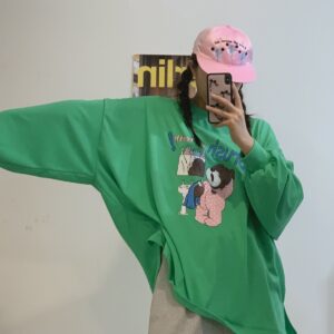 빅사이즈 오버핏 캐릭터 긴팔 롱 티셔츠 루즈핏 임산부 임부복 박시핏 박스티 힙커버 맨투맨 MAIN_0 이미지