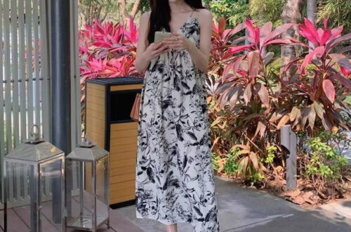 수묵화 플라워 패턴 앞리본 여름 원피스 MAIN_0 이미지