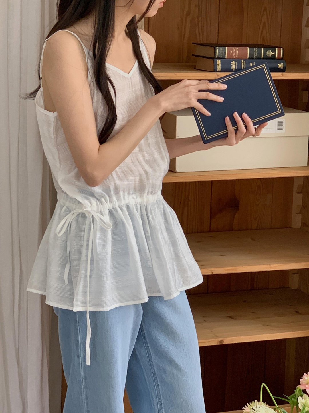 시스루 나시 뷔스티에 미니 슬립 레이어드 원피스 여름 바캉스 비치 휴가 스트링 블라우스 7번째 이미지