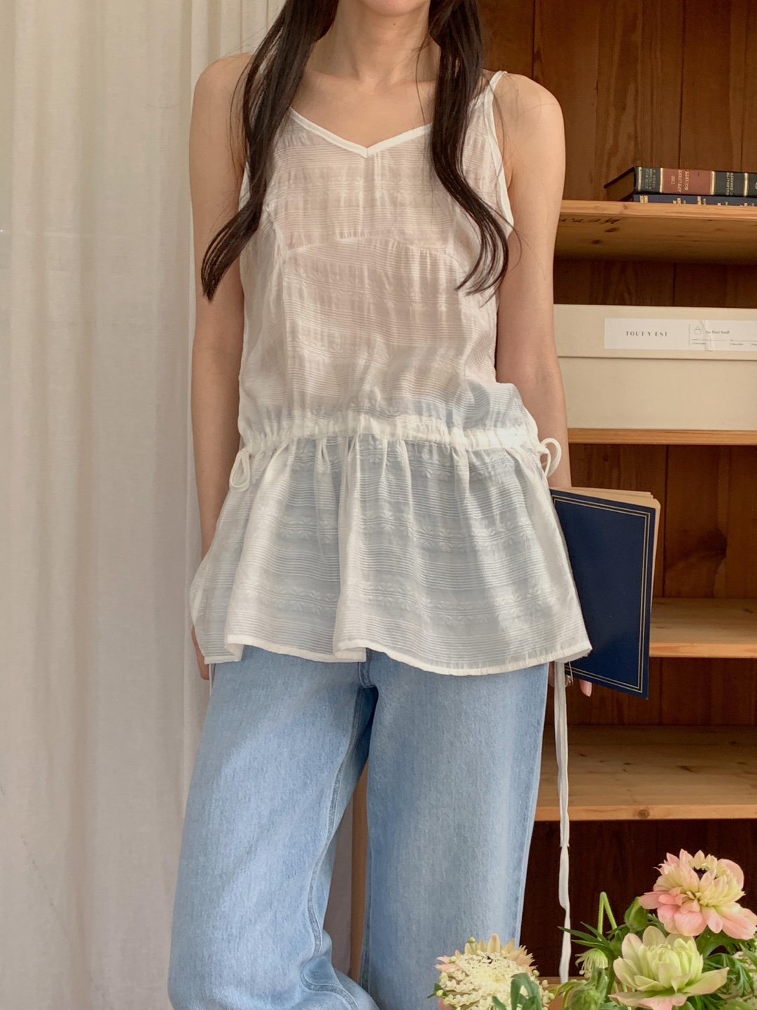 시스루 나시 뷔스티에 미니 슬립 레이어드 원피스 여름 바캉스 비치 휴가 스트링 블라우스 9번째 이미지