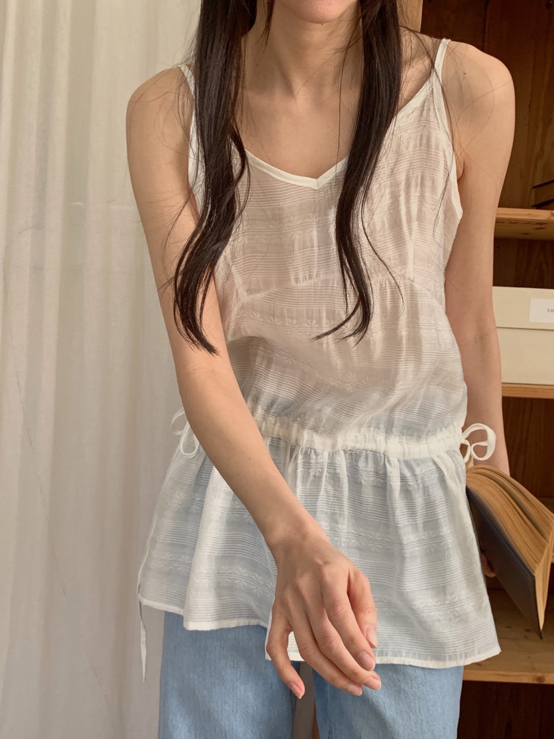 시스루 나시 뷔스티에 미니 슬립 레이어드 원피스 여름 바캉스 비치 휴가 스트링 블라우스 10번째 이미지