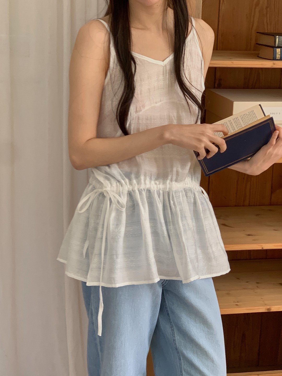 시스루 나시 뷔스티에 미니 슬립 레이어드 원피스 여름 바캉스 비치 휴가 스트링 블라우스 13번째 이미지