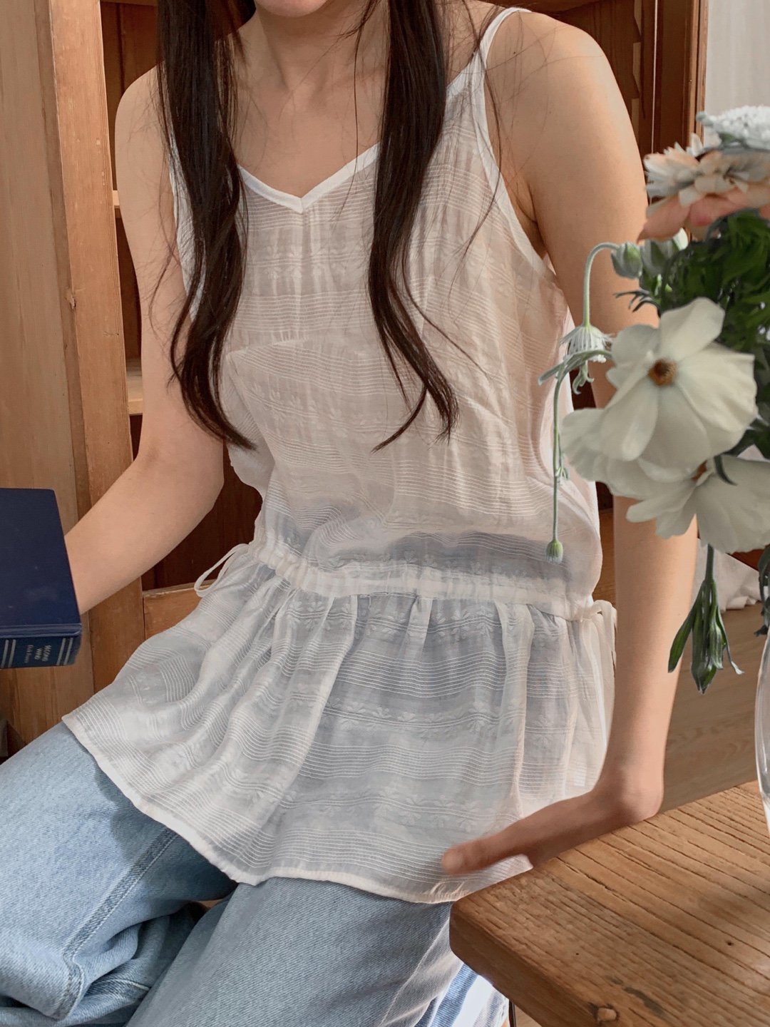 시스루 나시 뷔스티에 미니 슬립 레이어드 원피스 여름 바캉스 비치 휴가 스트링 블라우스 15번째 이미지
