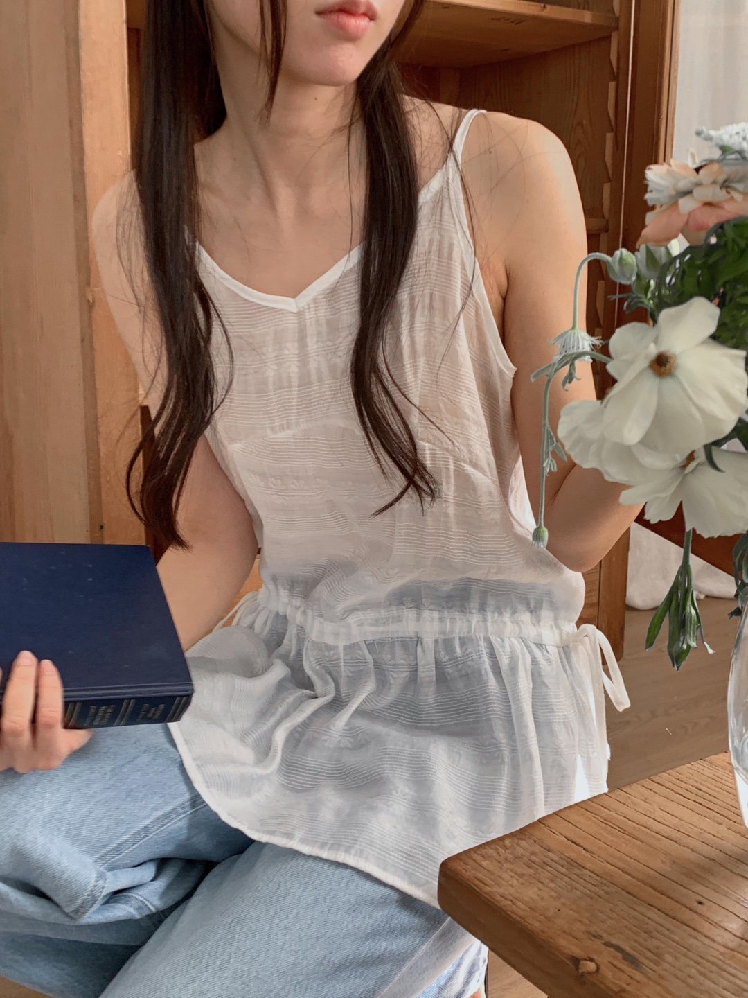 시스루 나시 뷔스티에 미니 슬립 레이어드 원피스 여름 바캉스 비치 휴가 스트링 블라우스 16번째 이미지