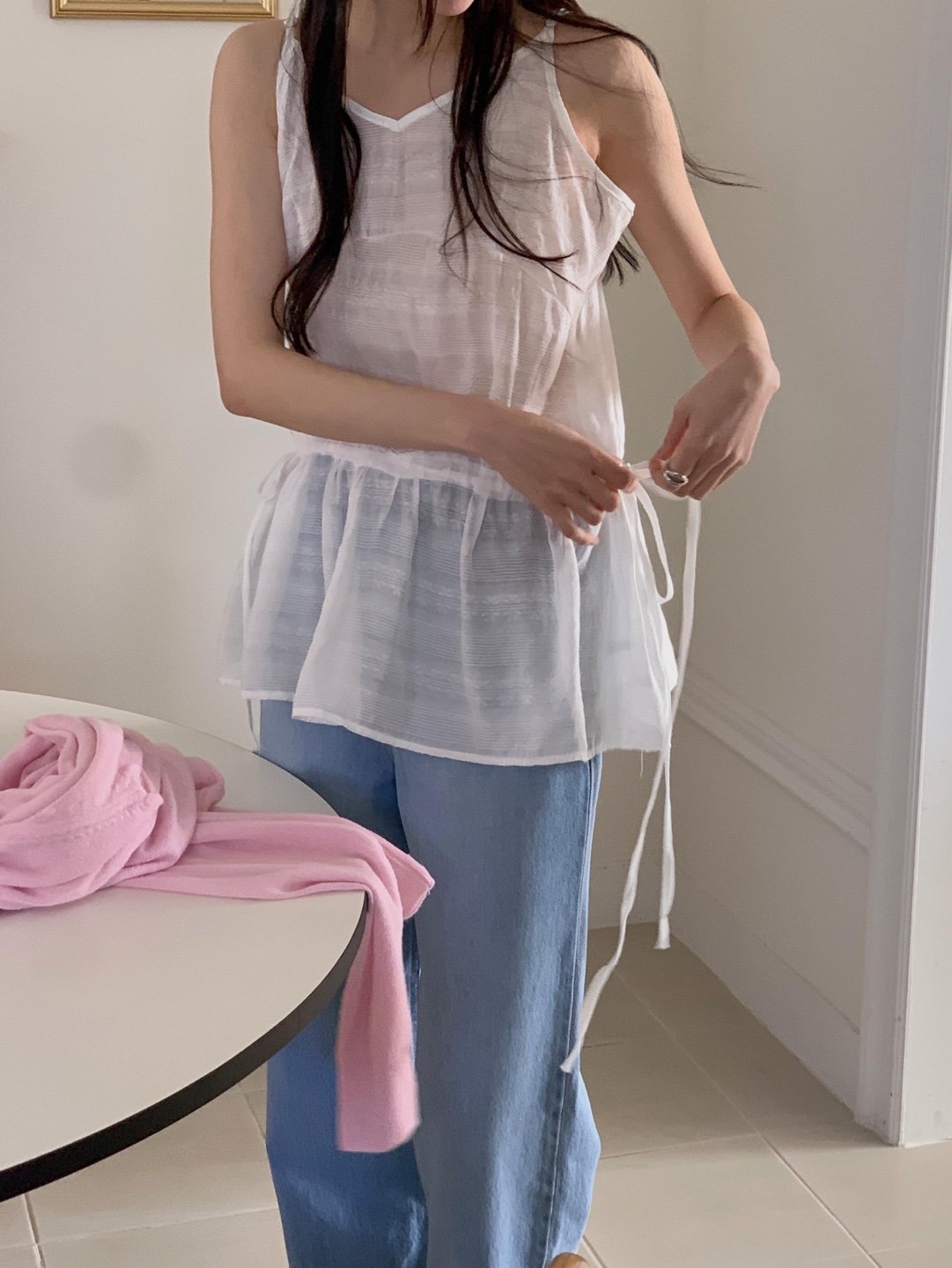 시스루 나시 뷔스티에 미니 슬립 레이어드 원피스 여름 바캉스 비치 휴가 스트링 블라우스 22번째 이미지