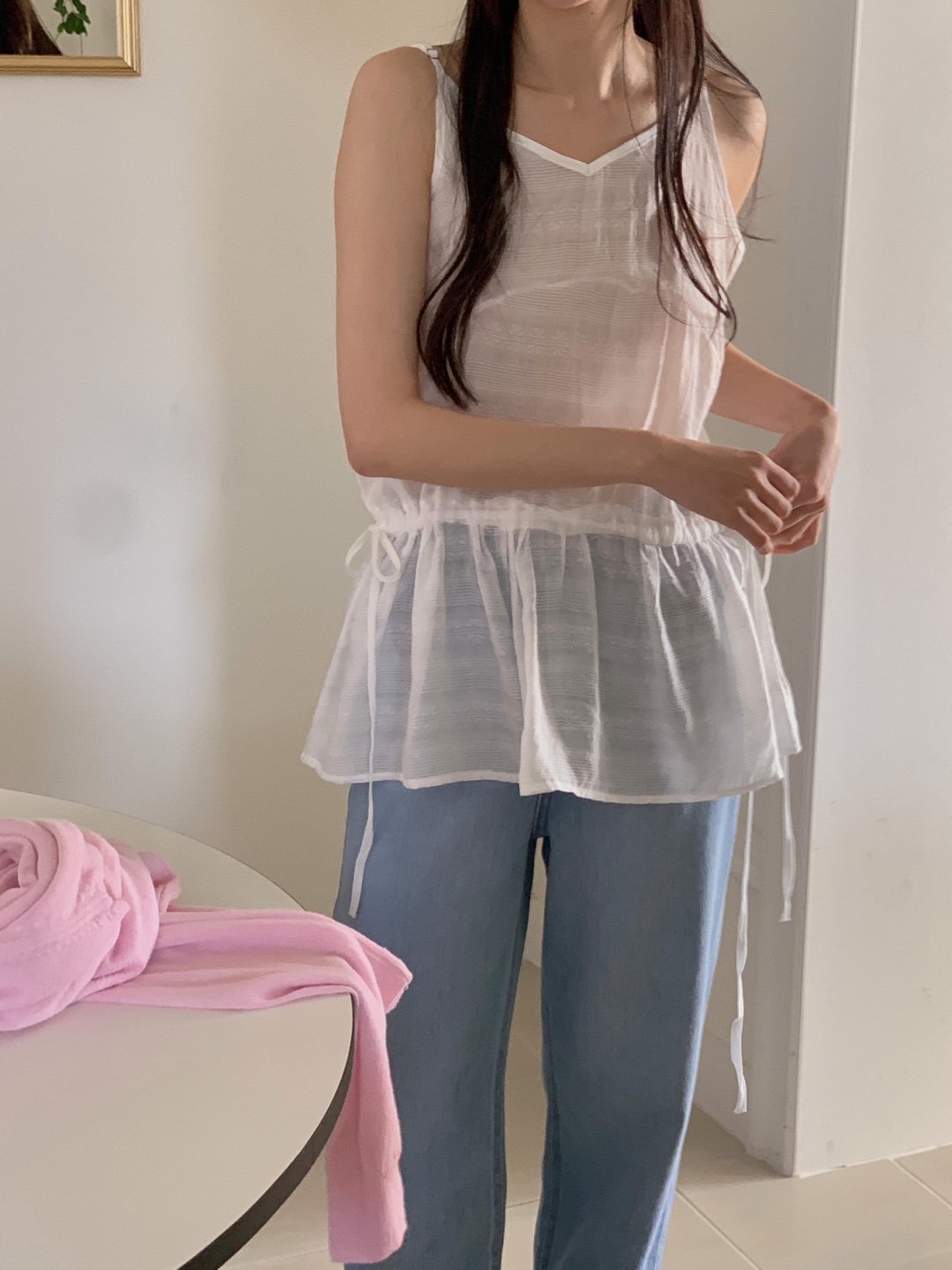 시스루 나시 뷔스티에 미니 슬립 레이어드 원피스 여름 바캉스 비치 휴가 스트링 블라우스 23번째 이미지