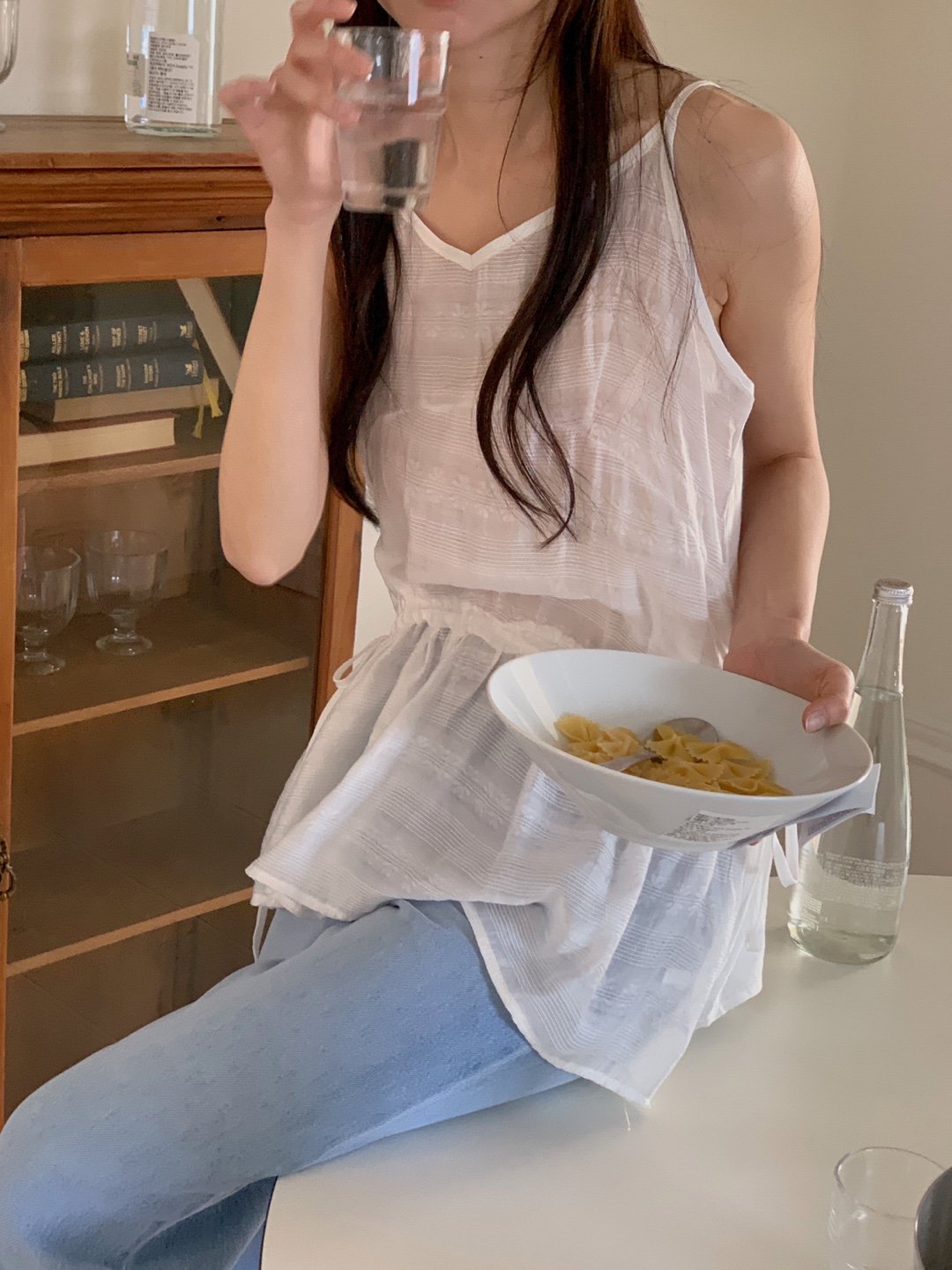 시스루 나시 뷔스티에 미니 슬립 레이어드 원피스 여름 바캉스 비치 휴가 스트링 블라우스 25번째 이미지