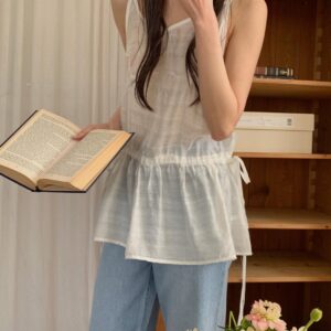 시스루 나시 뷔스티에 미니 슬립 레이어드 원피스 여름 바캉스 비치 휴가 스트링 블라우스 MAIN_0 이미지