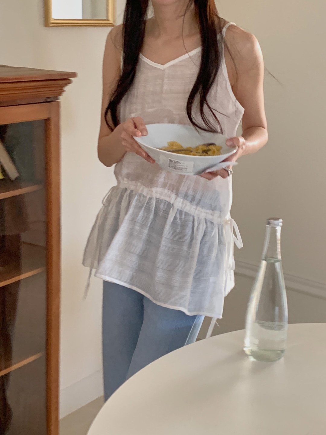 시스루 나시 뷔스티에 미니 슬립 레이어드 원피스 여름 바캉스 비치 휴가 스트링 블라우스 29번째 이미지