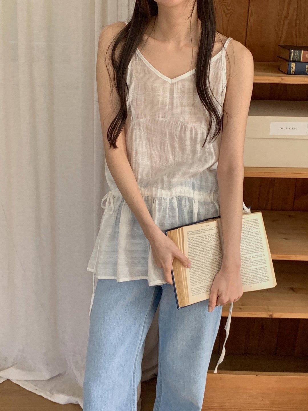 시스루 나시 뷔스티에 미니 슬립 레이어드 원피스 여름 바캉스 비치 휴가 스트링 블라우스 1번째 이미지