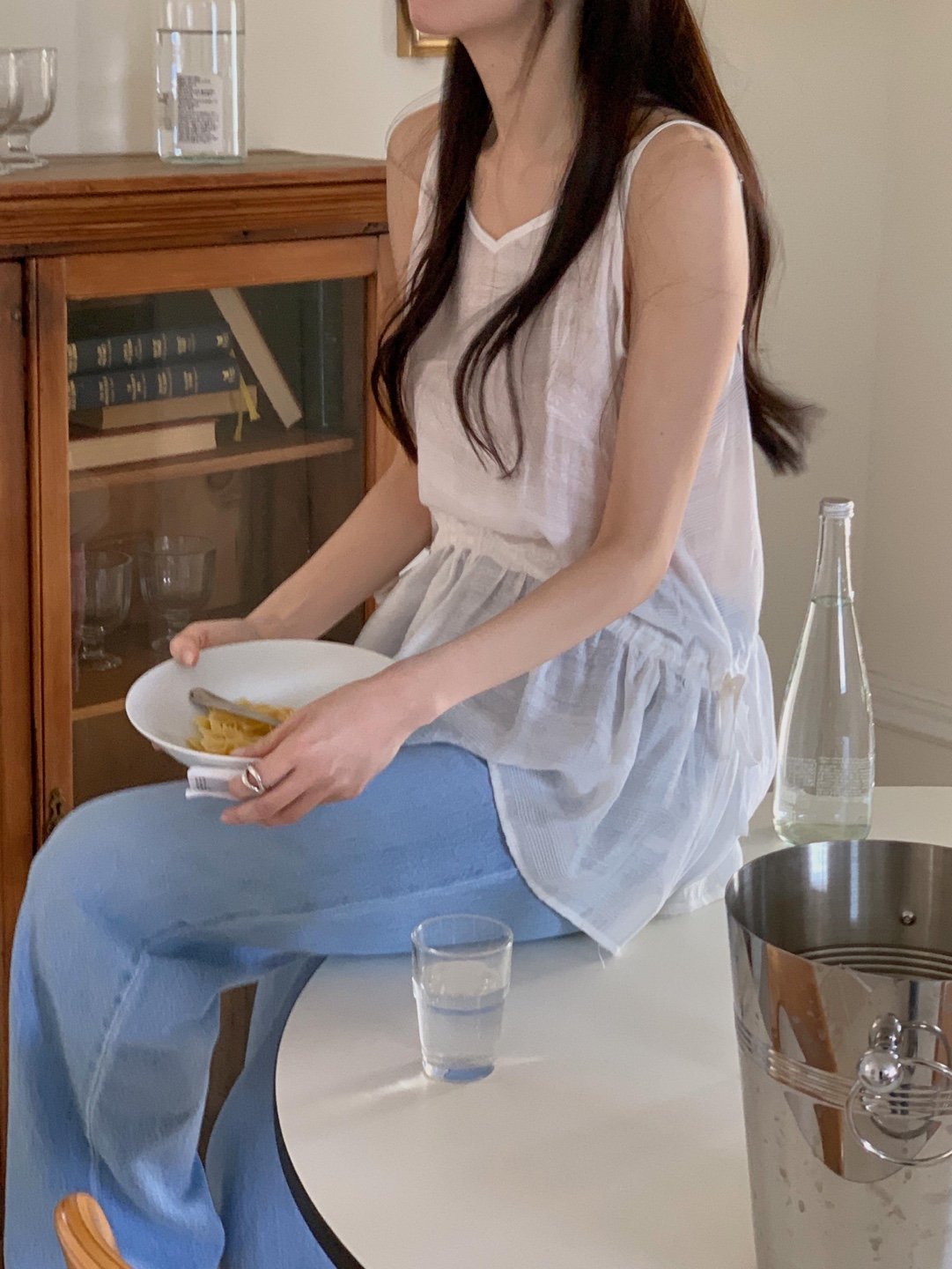 시스루 나시 뷔스티에 미니 슬립 레이어드 원피스 여름 바캉스 비치 휴가 스트링 블라우스 3번째 이미지