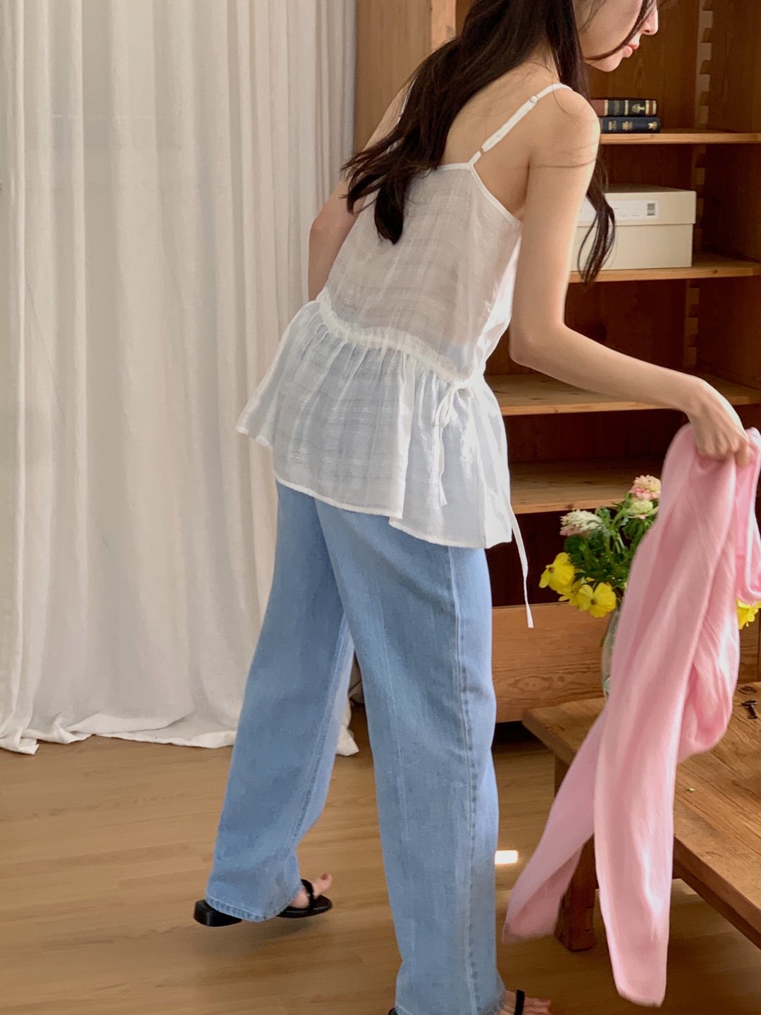 시스루 나시 뷔스티에 미니 슬립 레이어드 원피스 여름 바캉스 비치 휴가 스트링 블라우스 5번째 이미지
