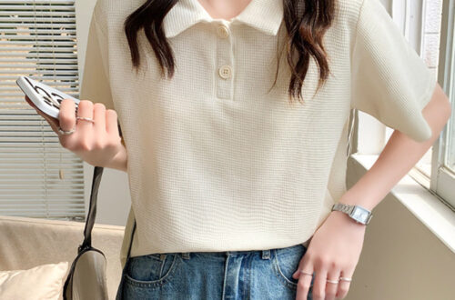 여자 와플 짜임 카라 반팔 티셔츠 빅사이즈 MAIN_0 이미지