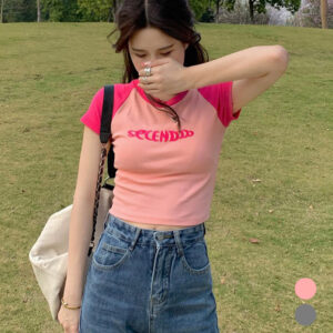 여자 짧은 크롭 골지 반팔 티셔츠 빅사이즈 MAIN_0 이미지
