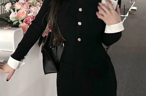 카라 페이크레이어드 금장버튼 블랙미니원피스 빅사이즈 MAIN_0 이미지