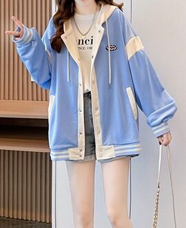 캐주얼 루즈핏 후드 바시티 자켓 MAIN_0 이미지
