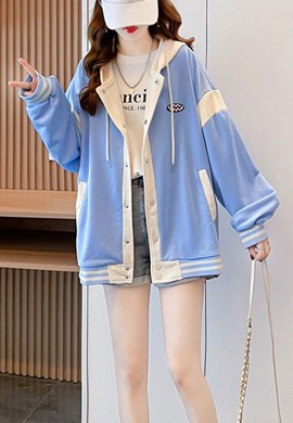 캐주얼 루즈핏 후드 바시티 자켓 MAIN_0 이미지