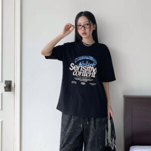 캐주얼 프린팅 티셔츠 넉넉한 반팔 화이트 민트 블랙 MAIN_0 이미지