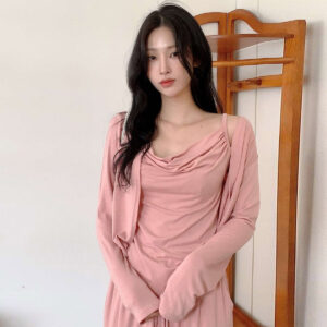 탄탄 허리밴딩 팬츠 세트 언발 끈나시 핑크 그레이 블랙 MAIN_0 이미지