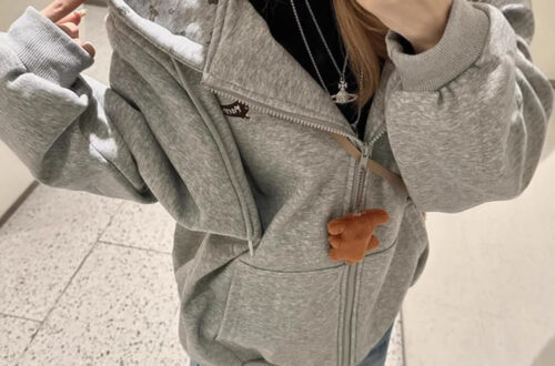 강아지 자수 패턴 루즈핏 얇은 회색 후드집업 긴팔티 MAIN_0 이미지