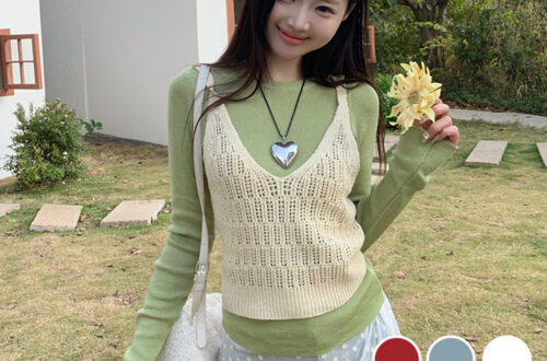 그물 크롭 기장 펀칭 니트 조끼 MAIN_0 이미지