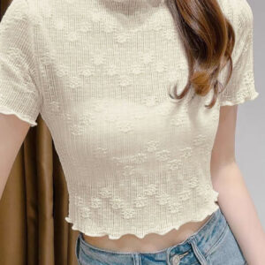 라운드 프릴 플라워 시스루 이너 크롭반팔티 MAIN_0 이미지