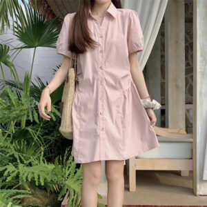 루즈핏 카라 셔츠 셔링 원피스 MAIN_0 이미지