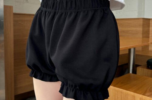 허리밴딩 팬츠 미니 기장 그레이 블랙 폴리면 MAIN_0 이미지