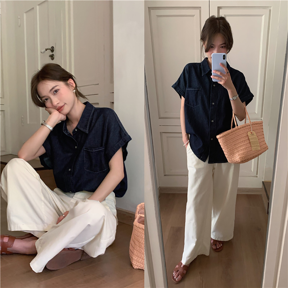 루즈핏 심플한 데님 카라 셔츠 MAIN_0 이미지