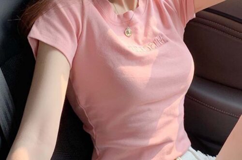 자수 슬림 반팔 티셔츠 빅사이즈 MAIN_0 이미지