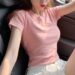 자수 슬림 반팔 티셔츠 빅사이즈 MAIN_0 이미지