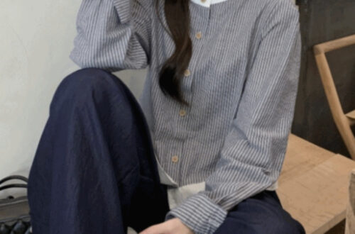 클래식 배색카라 스트라이프 블라우스 MAIN_0 이미지