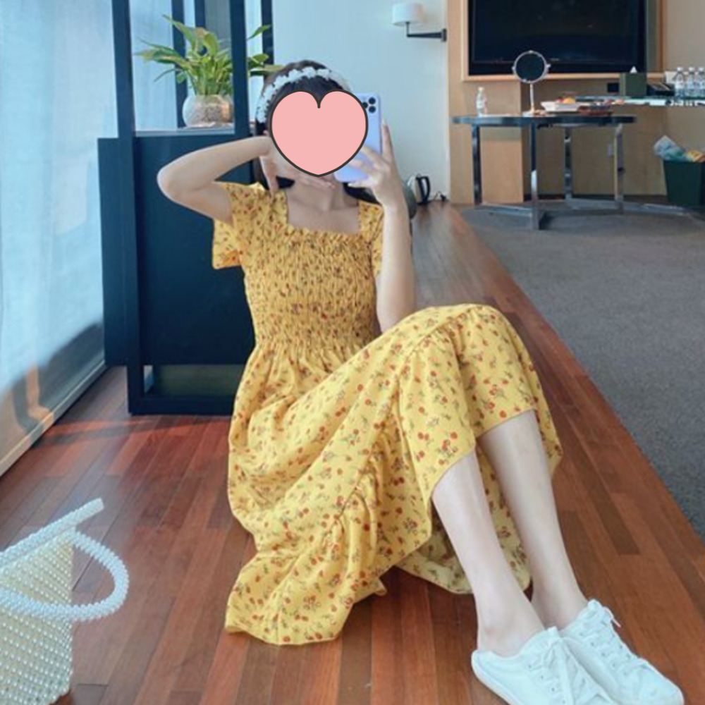 하늘하늘 스모크 밴딩 플라워 롱 원피스 MAIN_0 이미지
