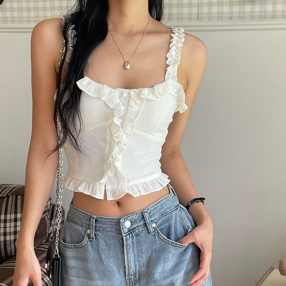 나시 민소매 블라우스 티 크롭 레이스 여성 탑 나시티 MAIN_0 이미지