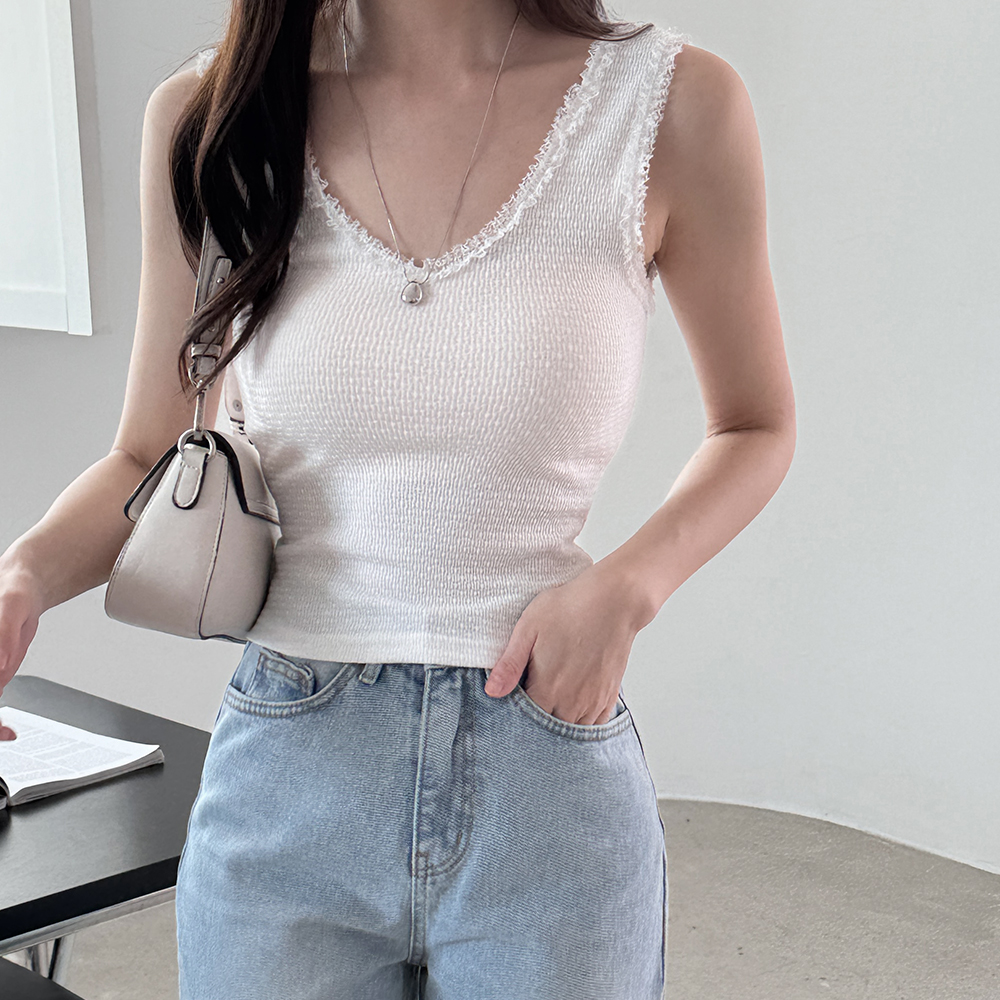 나시 민소매 슬리브리스 이너 레이스 레이어드 탑 끈 나시티 MAIN_0 이미지