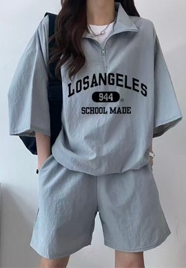 반팔 반집업 루즈핏 트레이닝 세트 MAIN_0 이미지