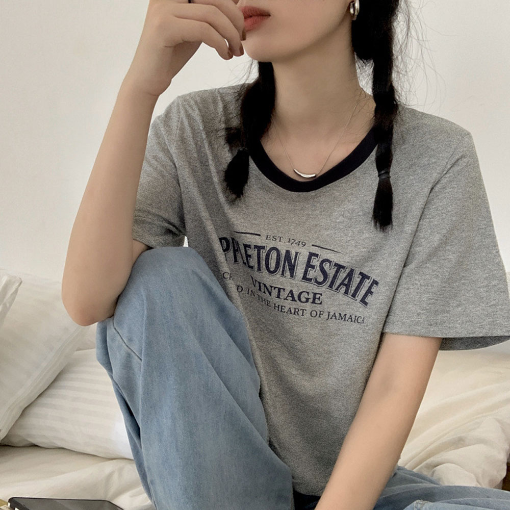배색 영문 반크롭 반팔 티셔츠 3color MAIN_0 이미지