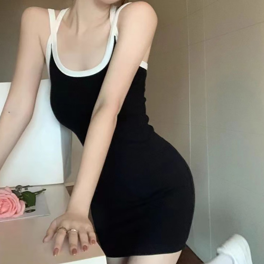 배색 크로스 슬림 민소매 나시 미니원피스 빅사이즈 MAIN_0 이미지