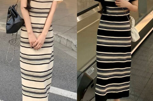 스퀘어넥 스트라이프 롱 원피스 MAIN_0 이미지
