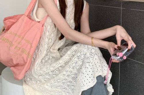 여자 뒷트임 시스루 짜임 레이어드 롱 조끼 MAIN_0 이미지