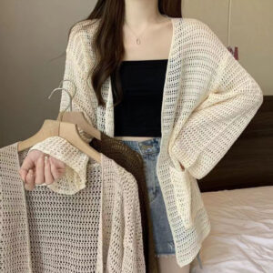 여자 통기성 그물 노버튼 통 소매 가디건 MAIN_0 이미지