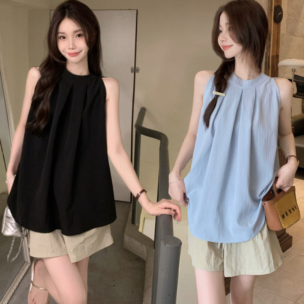 여자 홀터넥 셔링 민소매 블라우스 MAIN_0 이미지