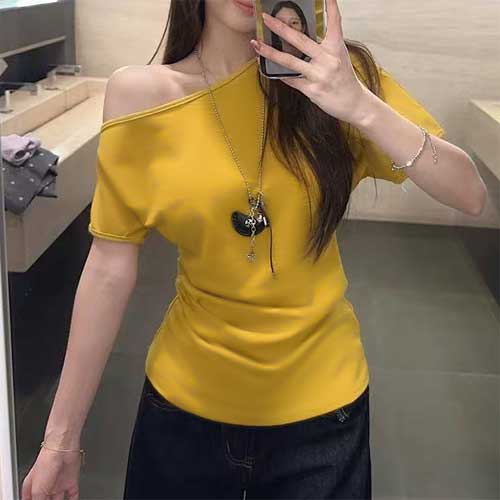원숄더 오프숄더 슬림핏 반팔티 빅사이즈 MAIN_0 이미지